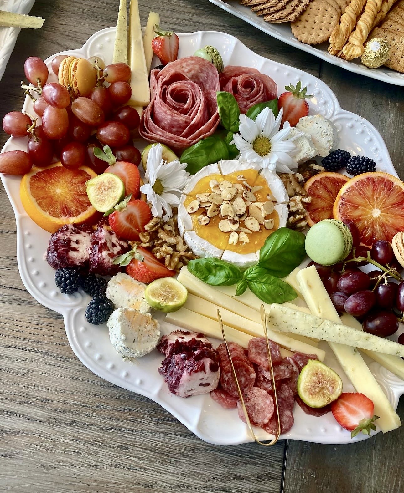 Hunt & Honey signature platter with brie, honey, salami roses, blood oranges and macarons
